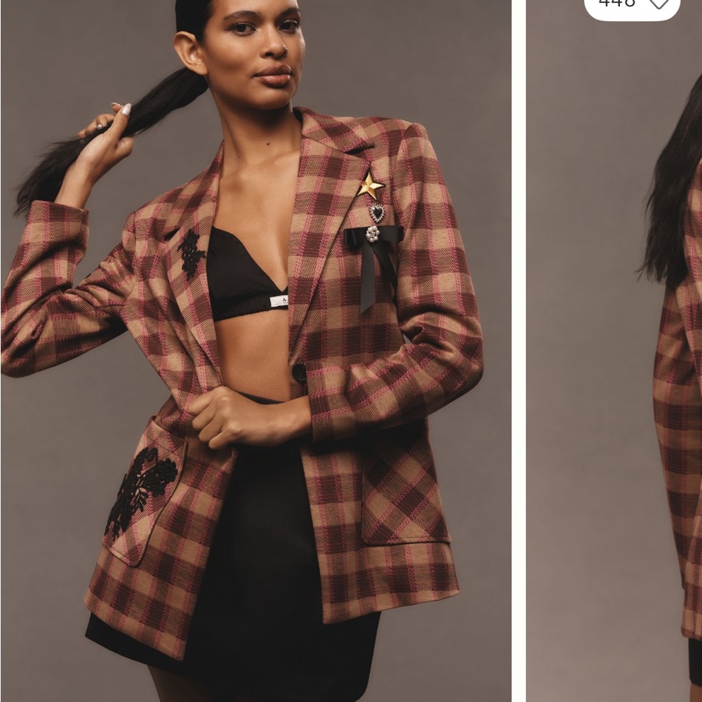 Anthropologie Brown Blazer with Buffalo Plaid Pattern - Picture 3 of 3